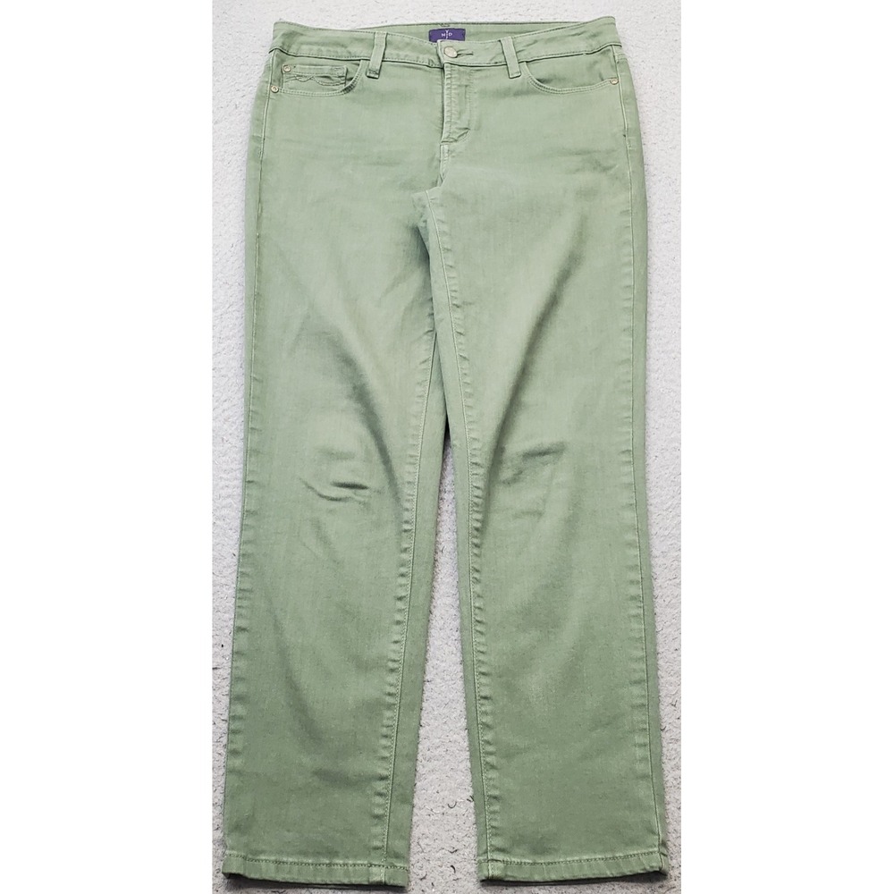 NYDJ Ankle Jeans Womens 6 Green Denim Stretch Mid Rise Straight Leg Streetwear